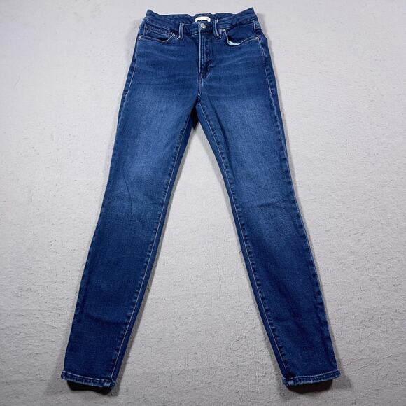 Good American Jeans Women‎ Size 4 / 27 High Rise Dark Wash Skinny Raw Hem - Picture 1 of 12
